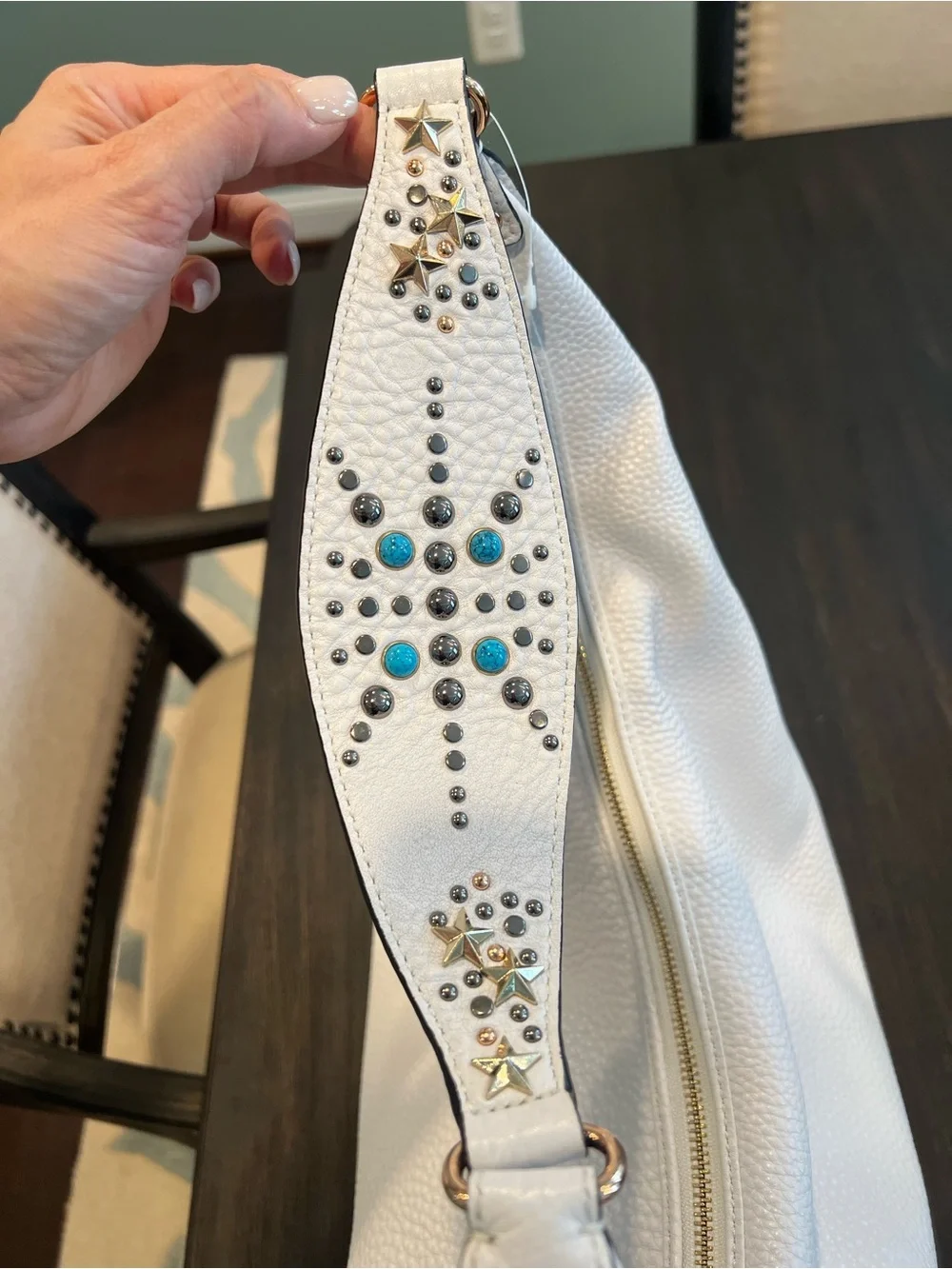 Rebecca Minkoff Bailey Austin Studded Hobo White Pebbled Leather Bag